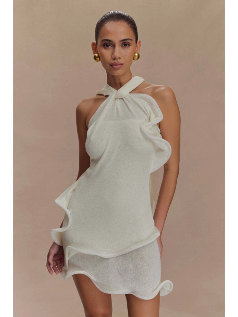 Meshki Caprice Halter Knit Mini Dress White Stretch Knit Party Night Out Size XX